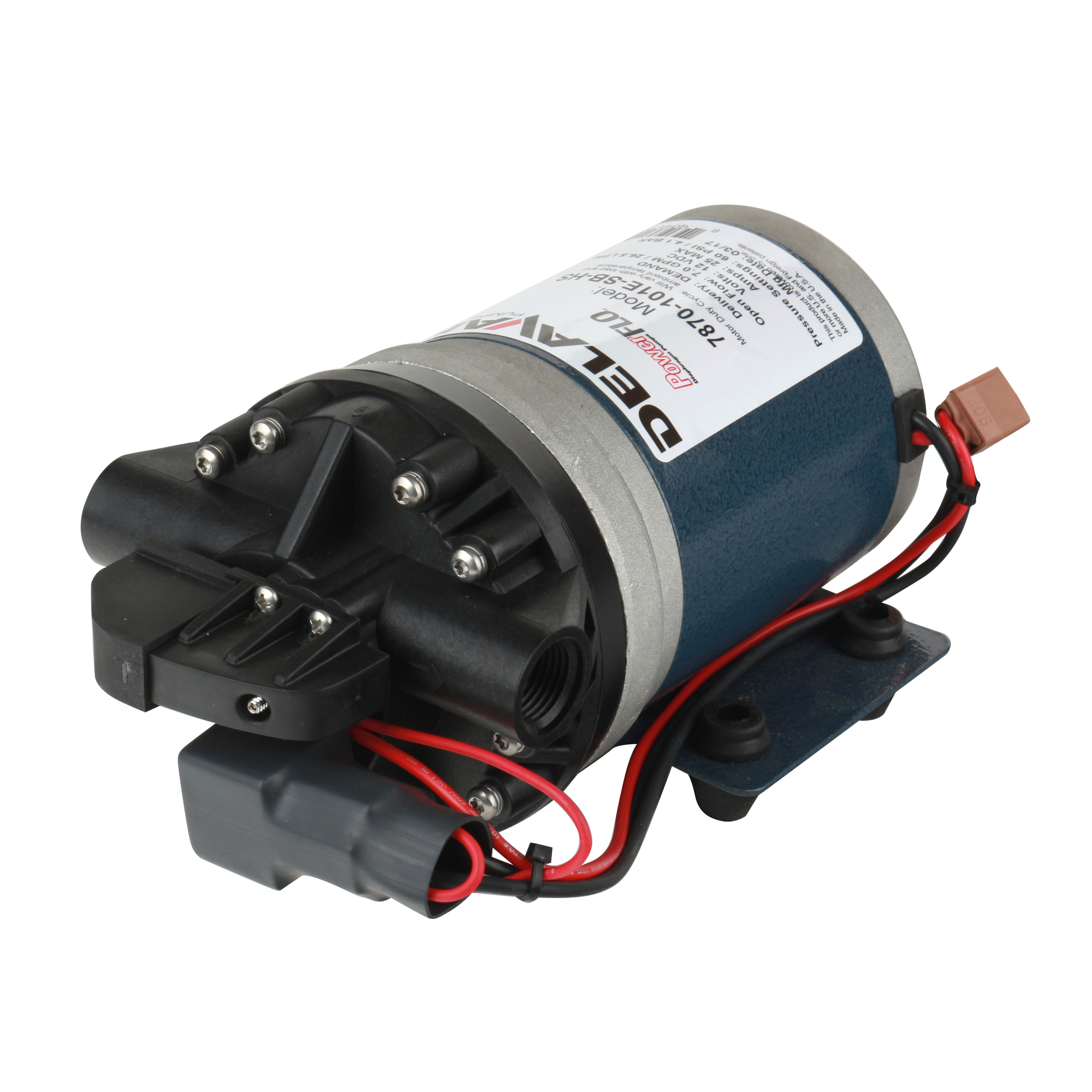 Delavan Pumps, 12v DEMAND STYLE DIAPHRAGM SPRAYER PUMP 7GPM, Volts 12 Pump Type Diaphragm, Max. Flow Rate 7 GPM, Model# 7870-101E-SB
